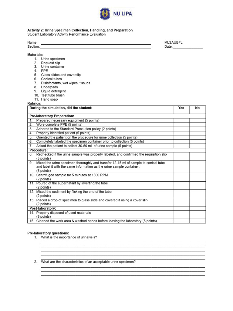 Activity 3 Urine Specimen Collection and Handling | PDF