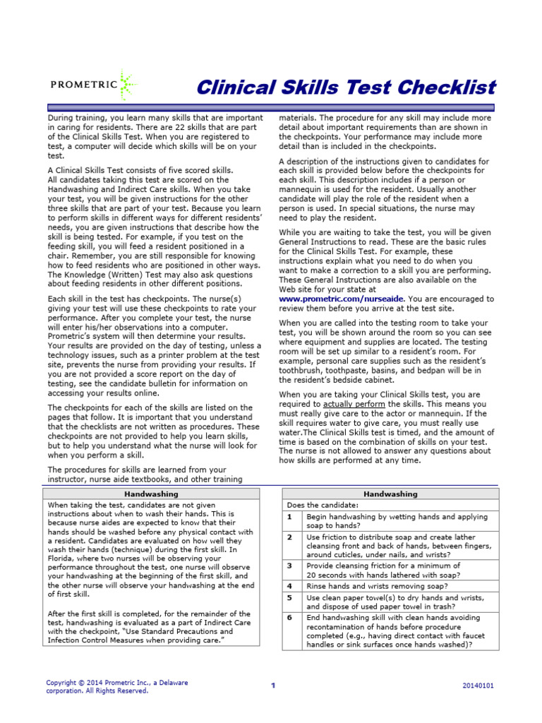 FL CNA ClinicalSkillsChecklist | PDF