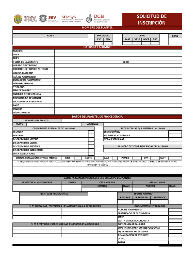 Solicitud De Inscripcion Pdf