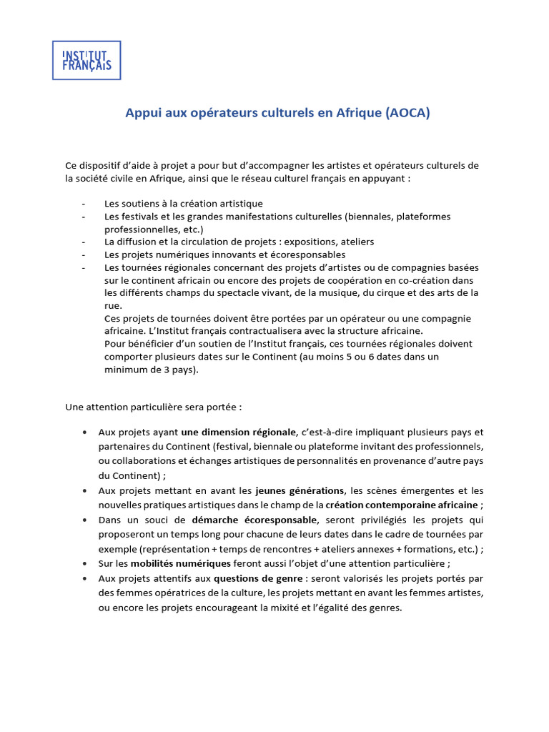 Appui Aux Op rateurs Culturels En Afrique Fr 2025 PDF