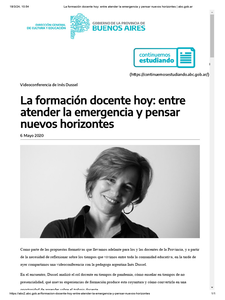 Dussel La Formación Docente Hoy - Entre Atender La Emergencia y Pensar ...