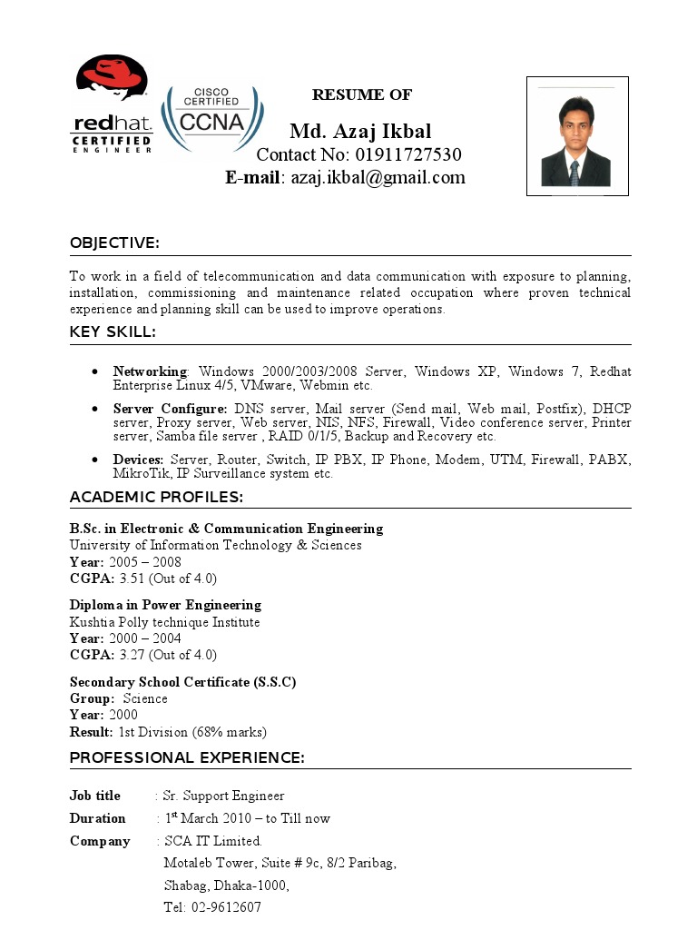 Resume of Md. Azaj Ikbal | PDF | System Administrator | Computer Network