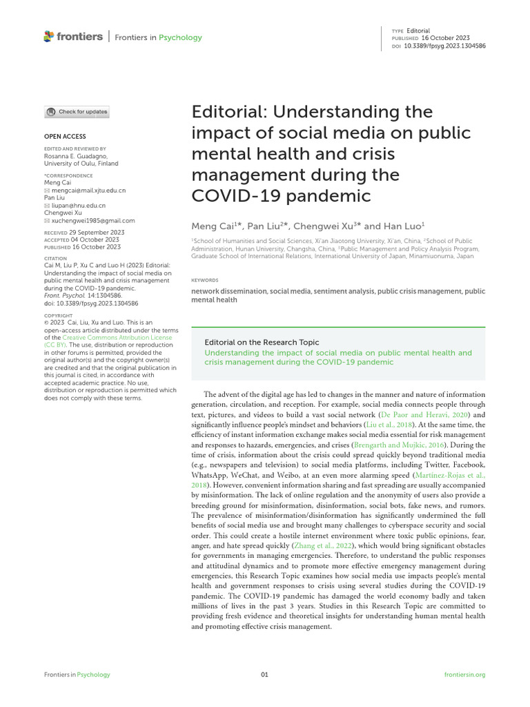 (2023) Cai Et Al. - Editorial, Understanding The Impact of Social Media ...
