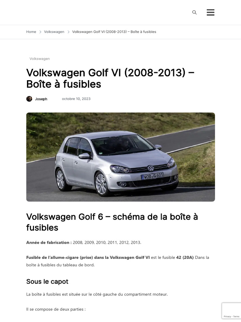 Volkswagen Golf VI (20082013) Boîte À Fusibles Schéma Fusible PDF