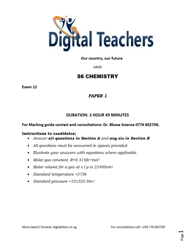 A Level Chemistry Paper 1 Set 12 Pdf