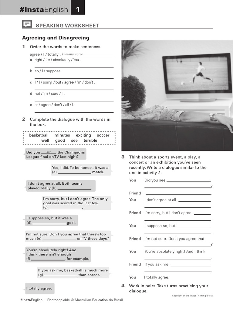 Insta 1 - Speaking Worksheet - Agreeing and Disagreeing | PDF