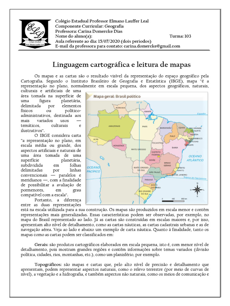 Geografia - Turma 103 - Linguagem Cartográfica e Leitura de Mapas ...
