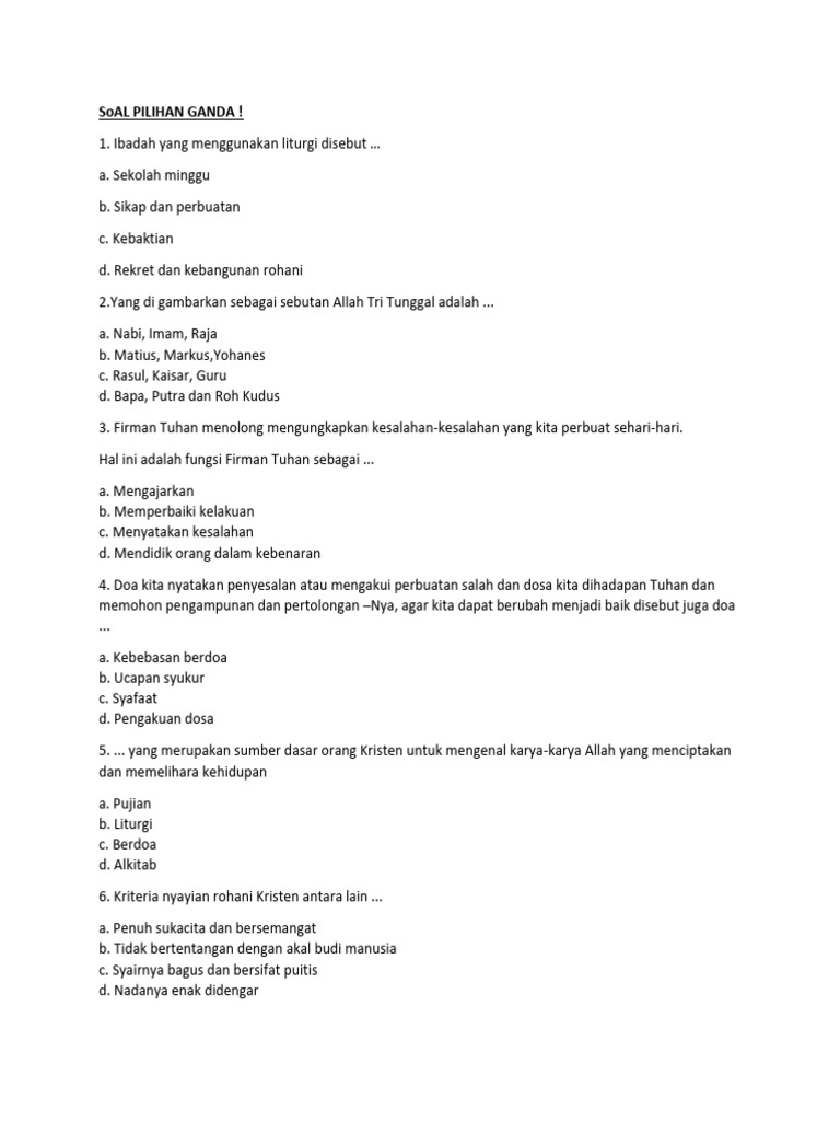 Kelas 6 Soal Latihan Agama Kristen Pdf