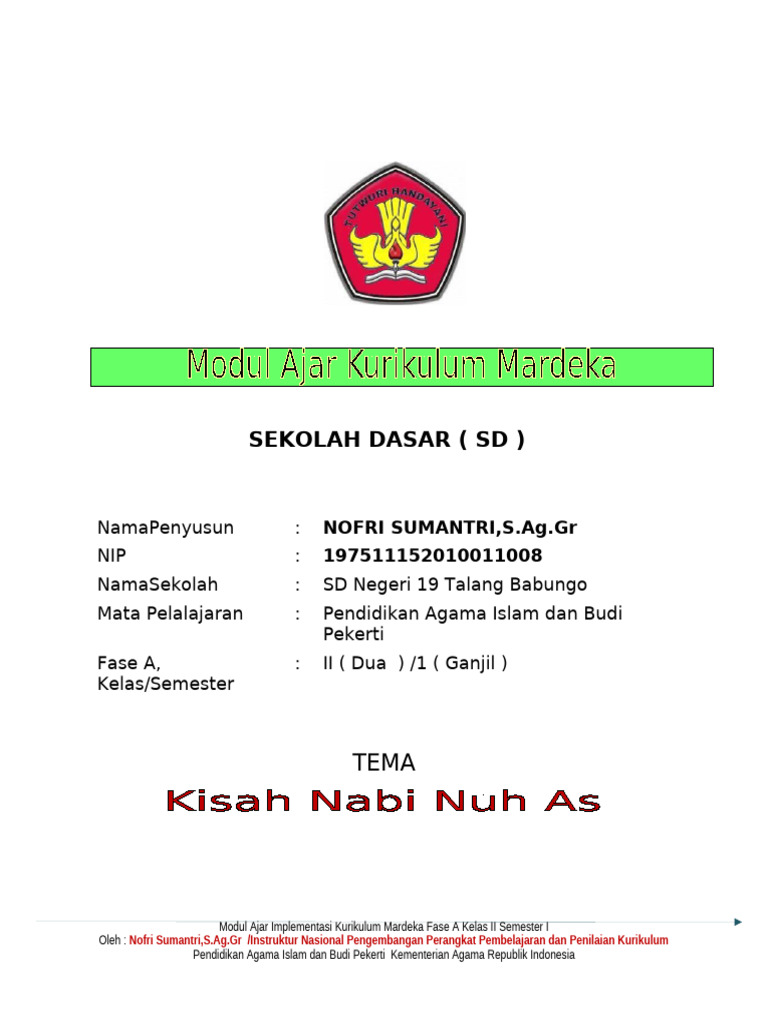 MODUL AJAR KELAS 2 BAB 5 Kisah Nabi Nuh As | PDF