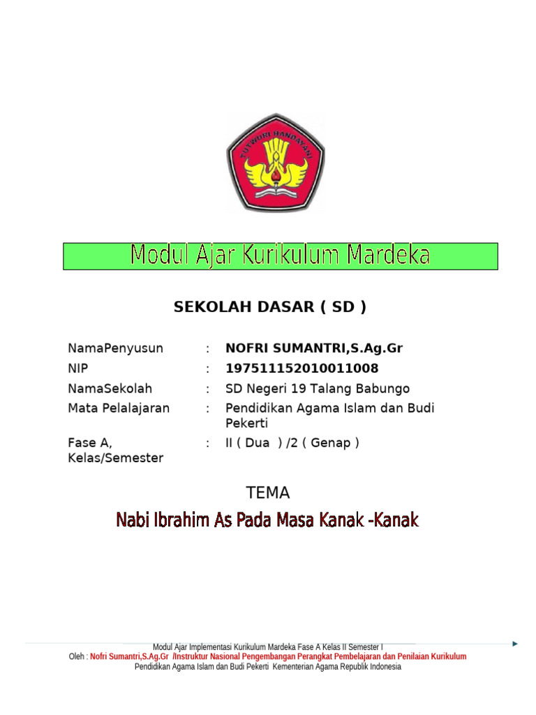 Modul Ajar Kelas 2 Bab 10 Nabi Ibrahim Pada Masa Kanak Kanak Pdf