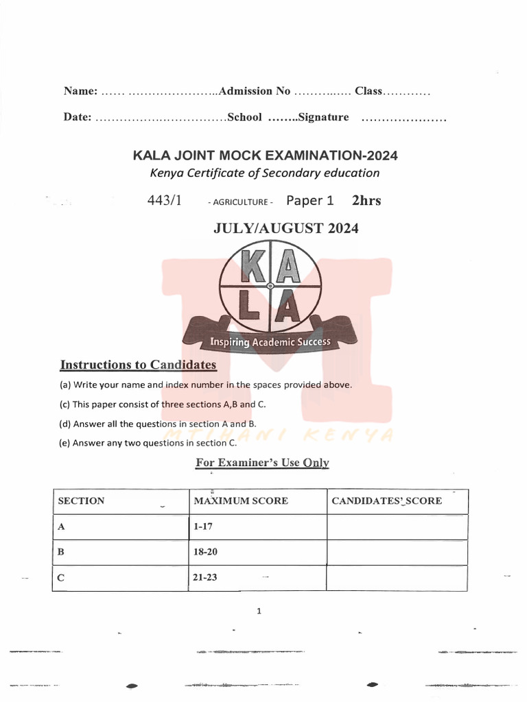 Agriculture Paper 1 Pdf