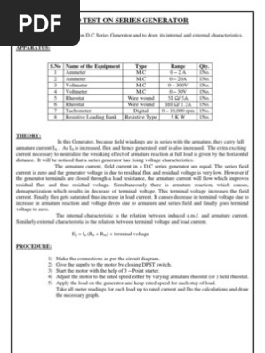 Load Test On Series Generator Pdf Electric Generator Electric Current