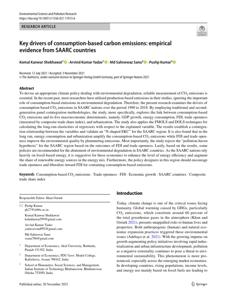 Key Drivers of Consumption Based Carbon Emissions: Empirical Evidence ...
