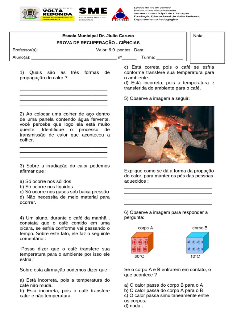 PROVA de Recuperação Ciencias - 7 Ano 1b | PDF