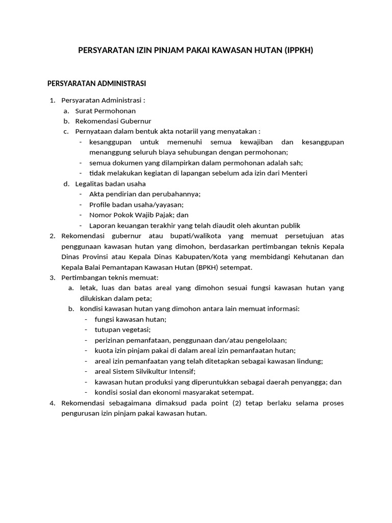 Persyaratan Izin Pinjam Pakai Kawasan Hutan Pdf