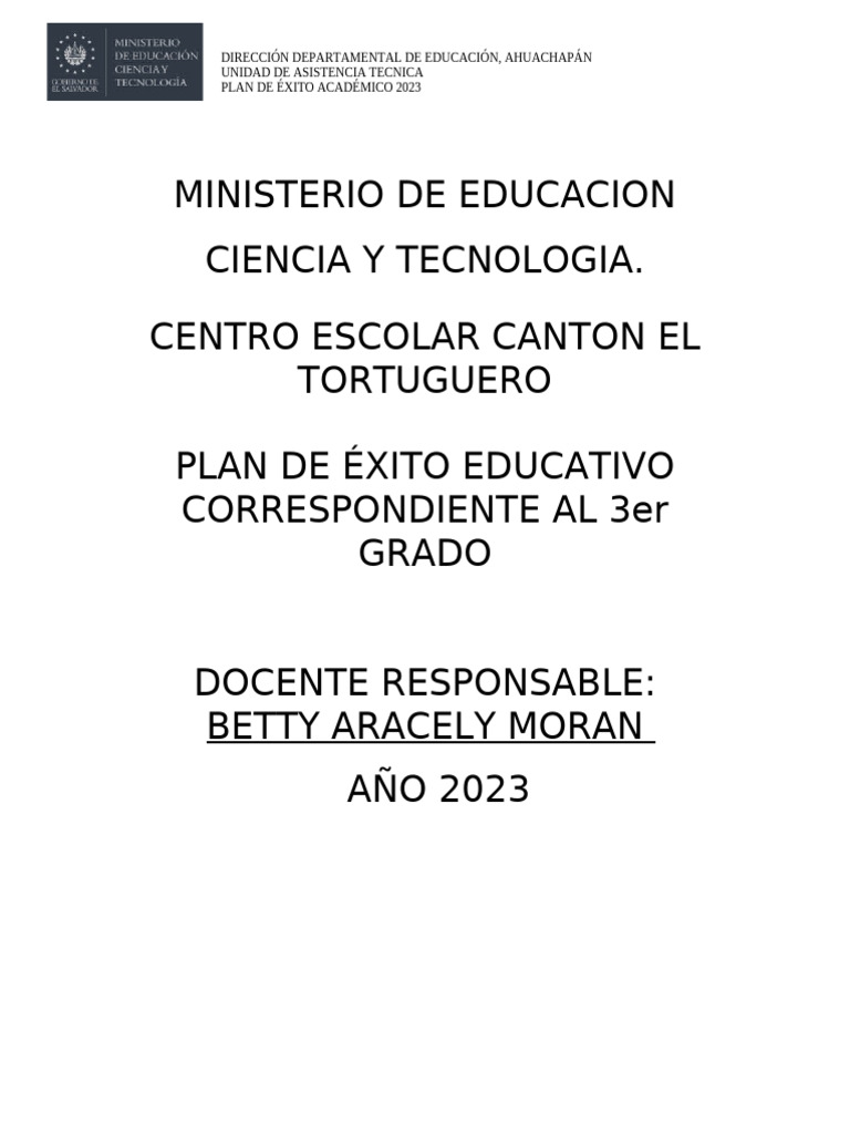Plan de Exito 3er, 4to Grado, 5to y Sexto Grado 2023 | PDF