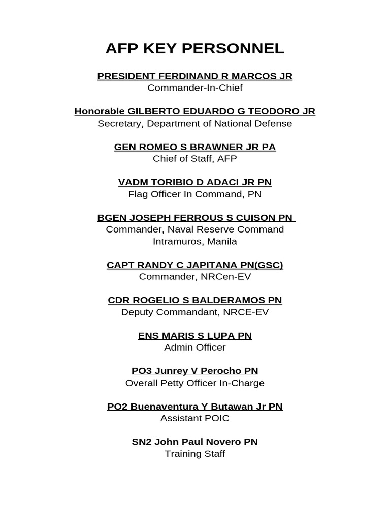 Chain of command key personnel pdf