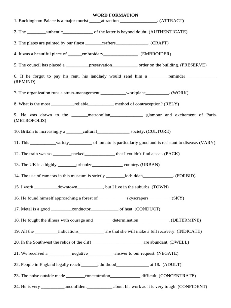 100 Word Formation Questions-English 9 | PDF