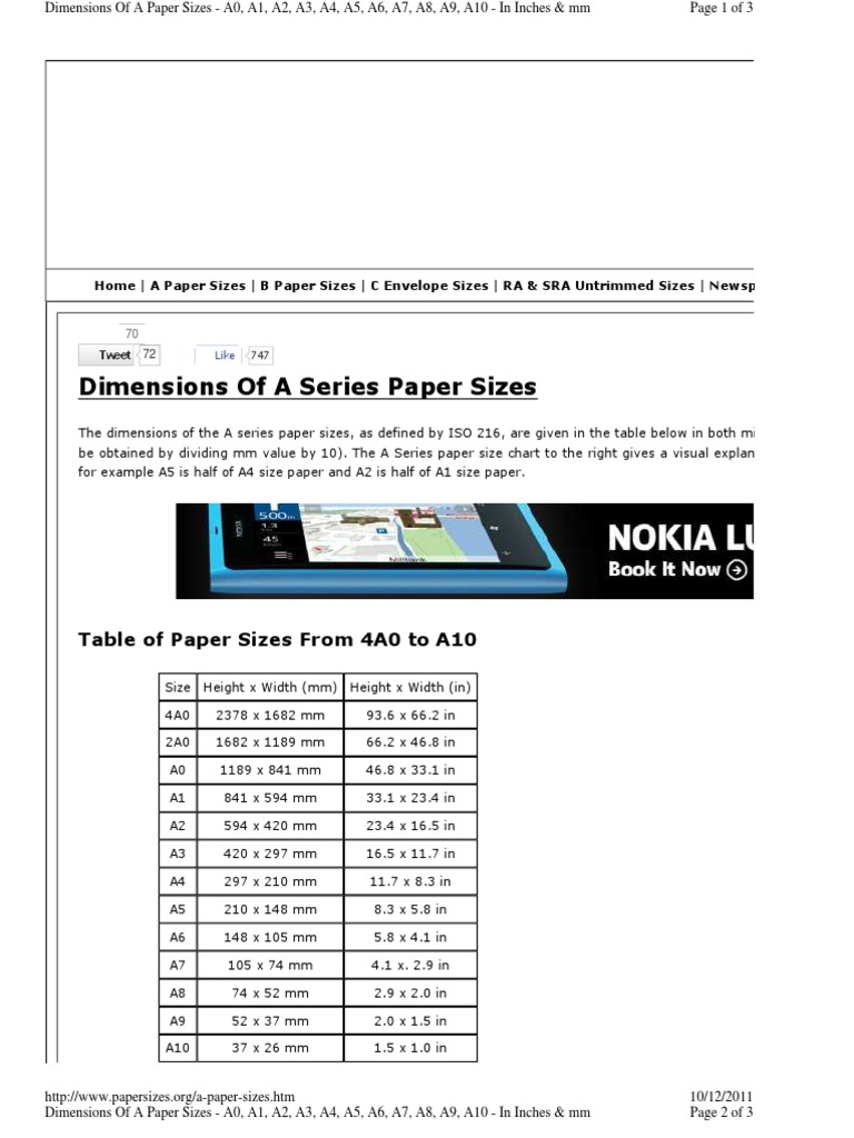 A Series Paper Size Dimensions Guide | PDF | Printing | Media Technology