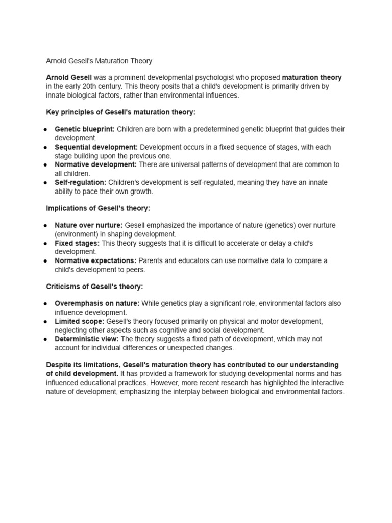Gesell's Maturation Theory Overview | PDF