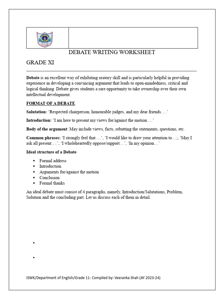 Debate Writing Worksheet | PDF