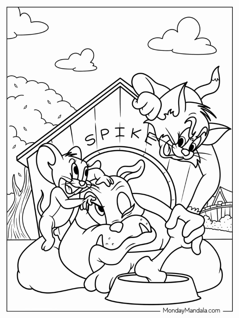 Coloring Page of Tom and Jerry Annoying Spike | PDF