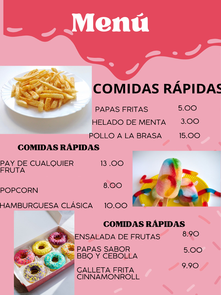 Menú Sobre Heladería Moderno Rosado y Blanco | PDF