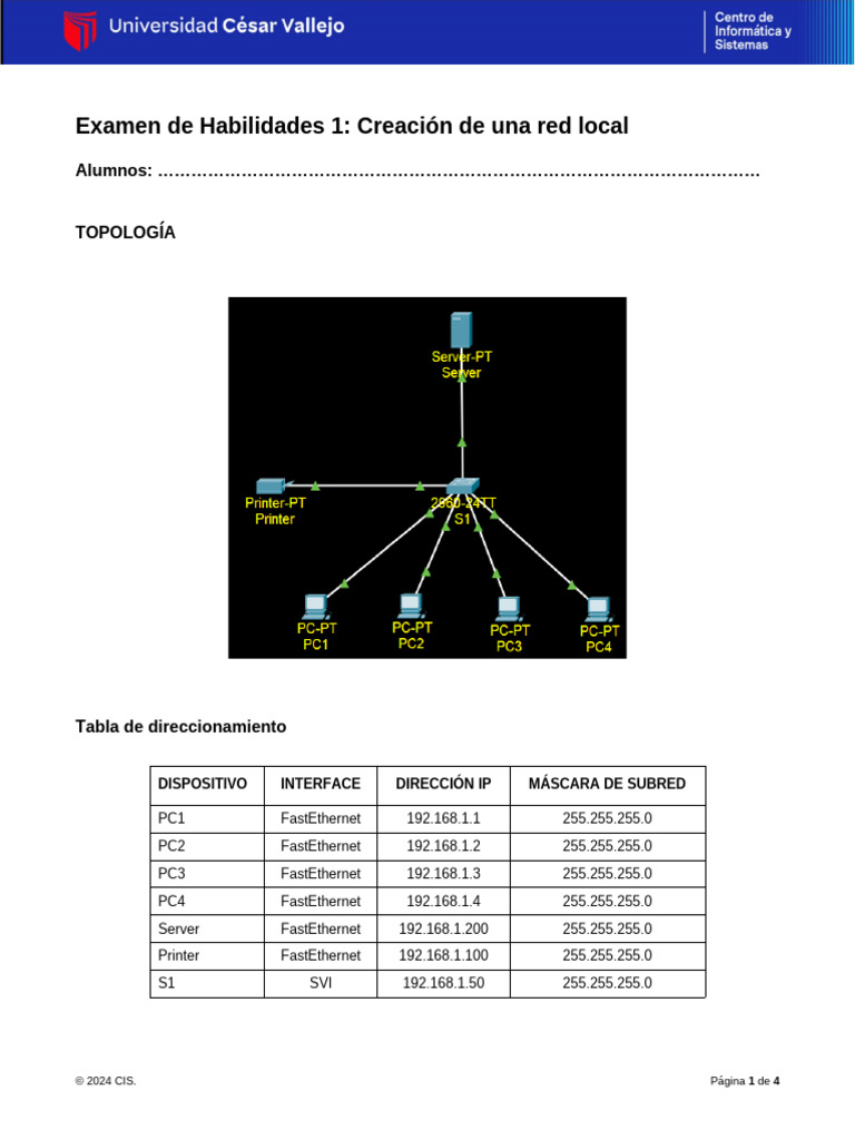 Examen de Creación de Red Local | PDF | Dirección IP | Conmutador de red