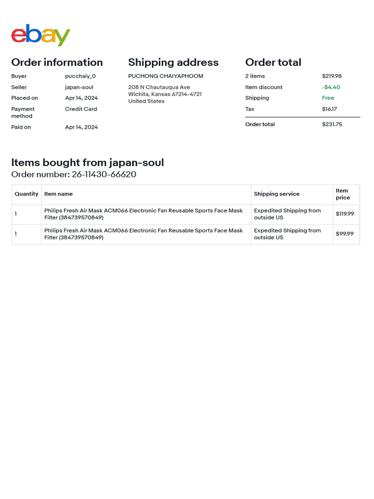Order Details - EBay | PDF
