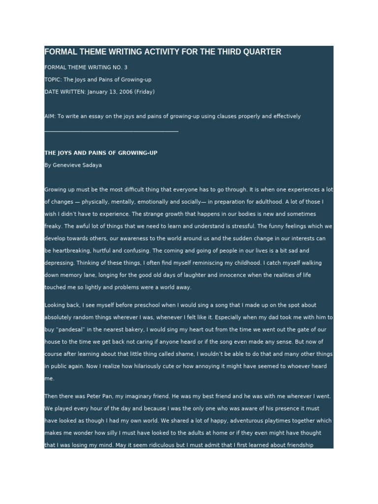 Formal Theme Writing Activity For The Third Quarter | PDF