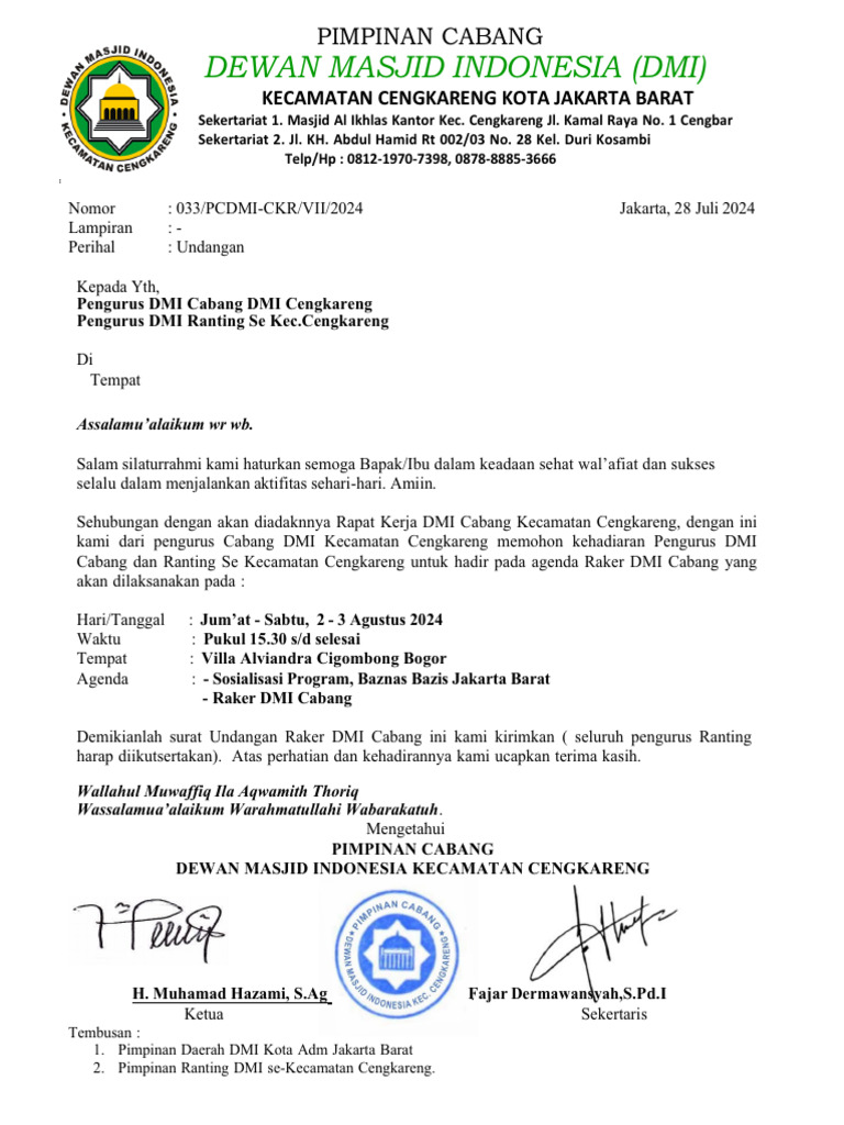 Undangan Raker Pcdmi 2024 | PDF