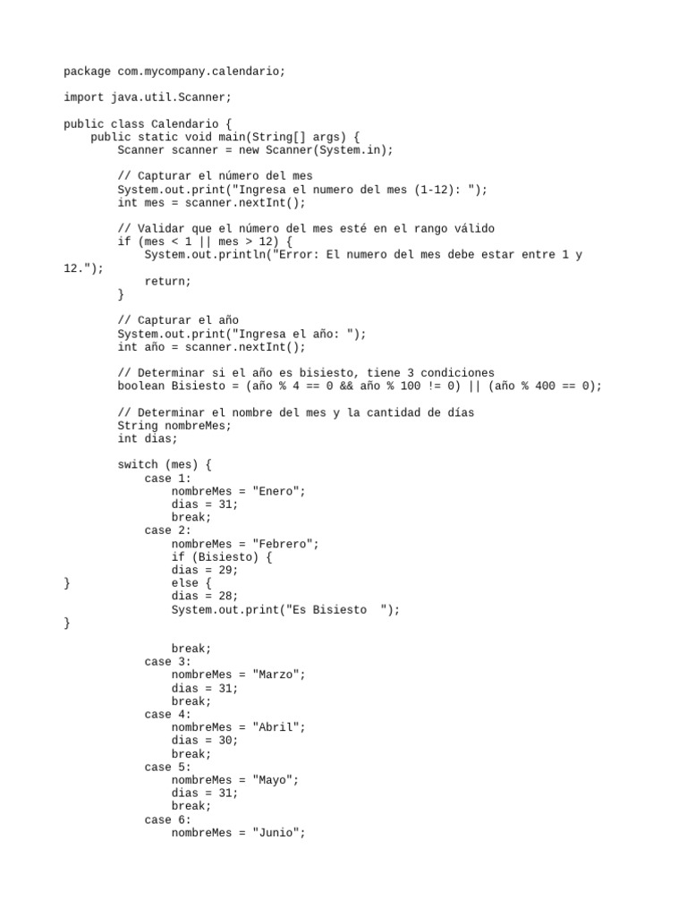 Validación de Mes y Días en Java | PDF | Desarrollo de software ...