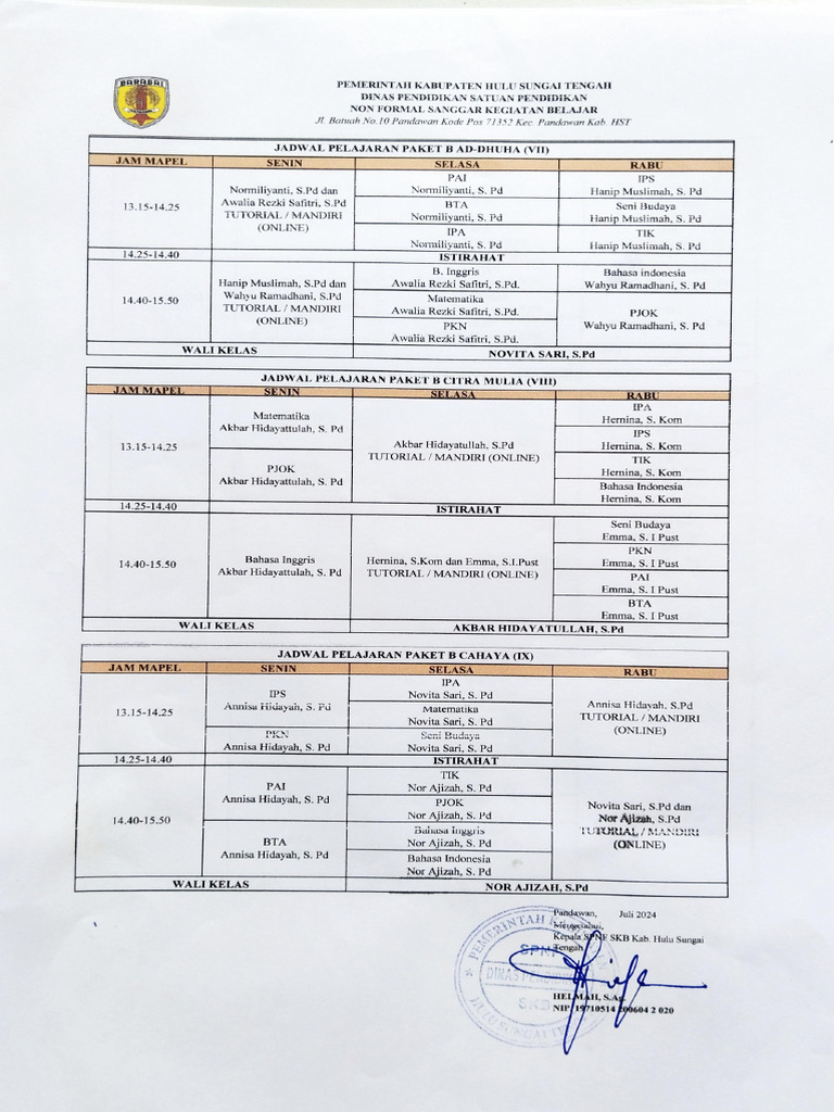 Jadwal Terbaru Paket B Dan C SKB HST | PDF