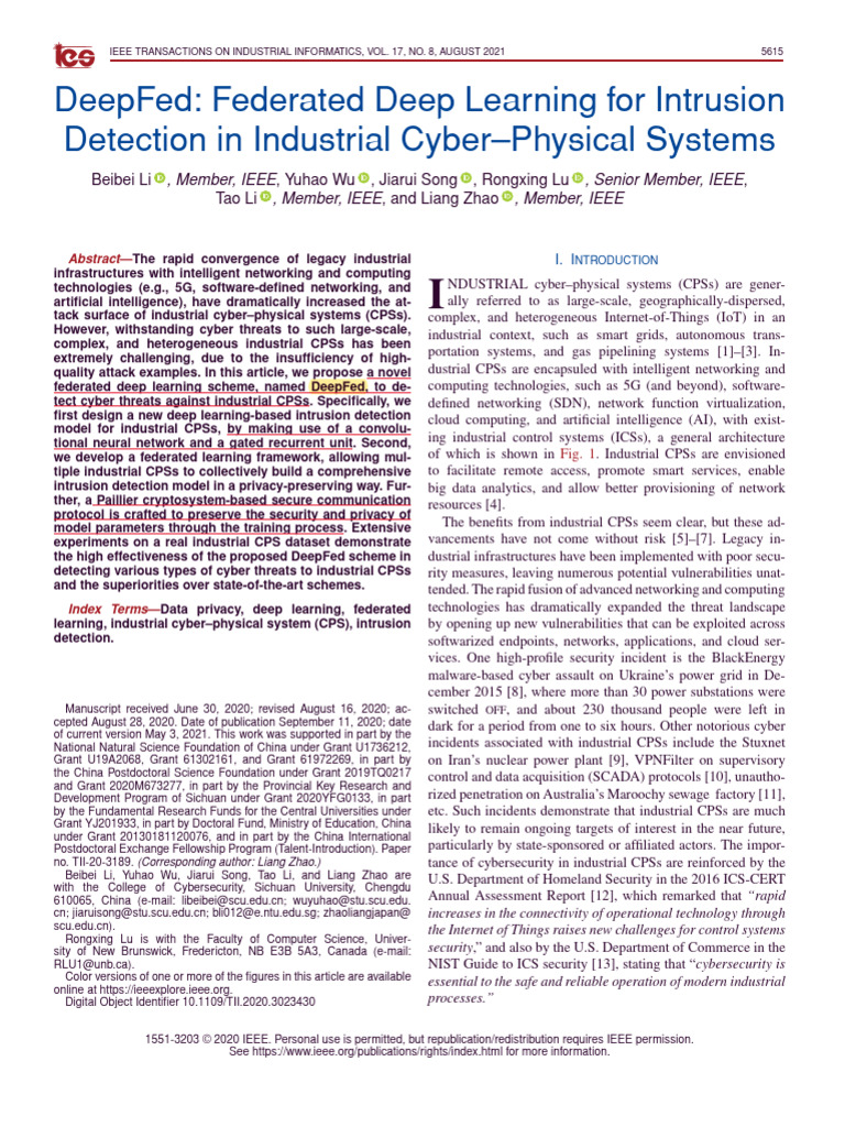 DeepFed Federated Deep Learning For Intrusion Detection in Industrial ...