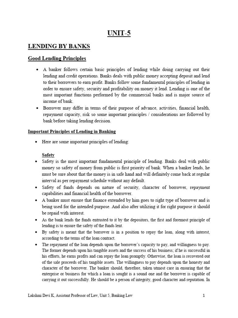 Key Principles of Bank Lending | PDF | Credit Card | Finance & Money ...