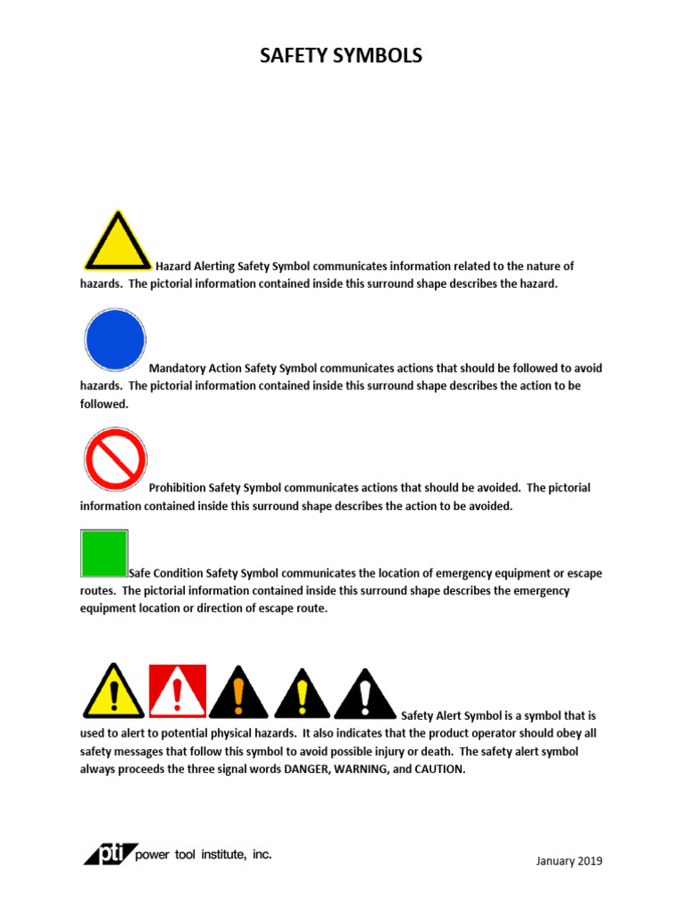 PTIWebsite Warnings Safety Symbols Definitions January 2019 | PDF