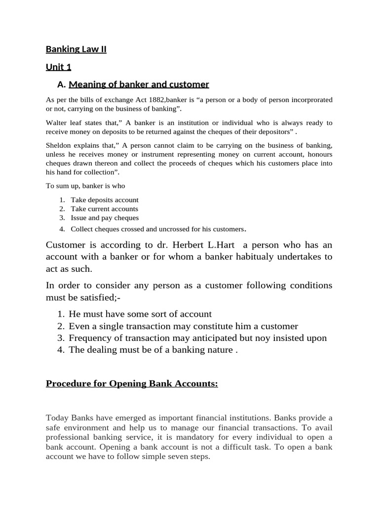 Banking Law Note Unit 1and 2 | PDF