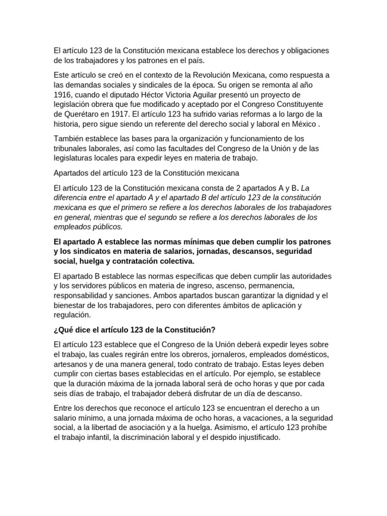 Derechos laborales en el Artículo 123 MX | PDF | Derecho laboral | Salario