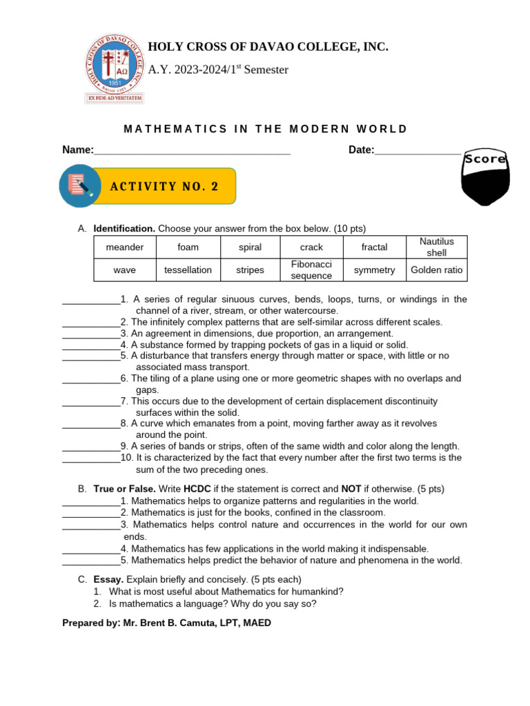 Activity 2 math 101 pdf pattern teaching methods materials