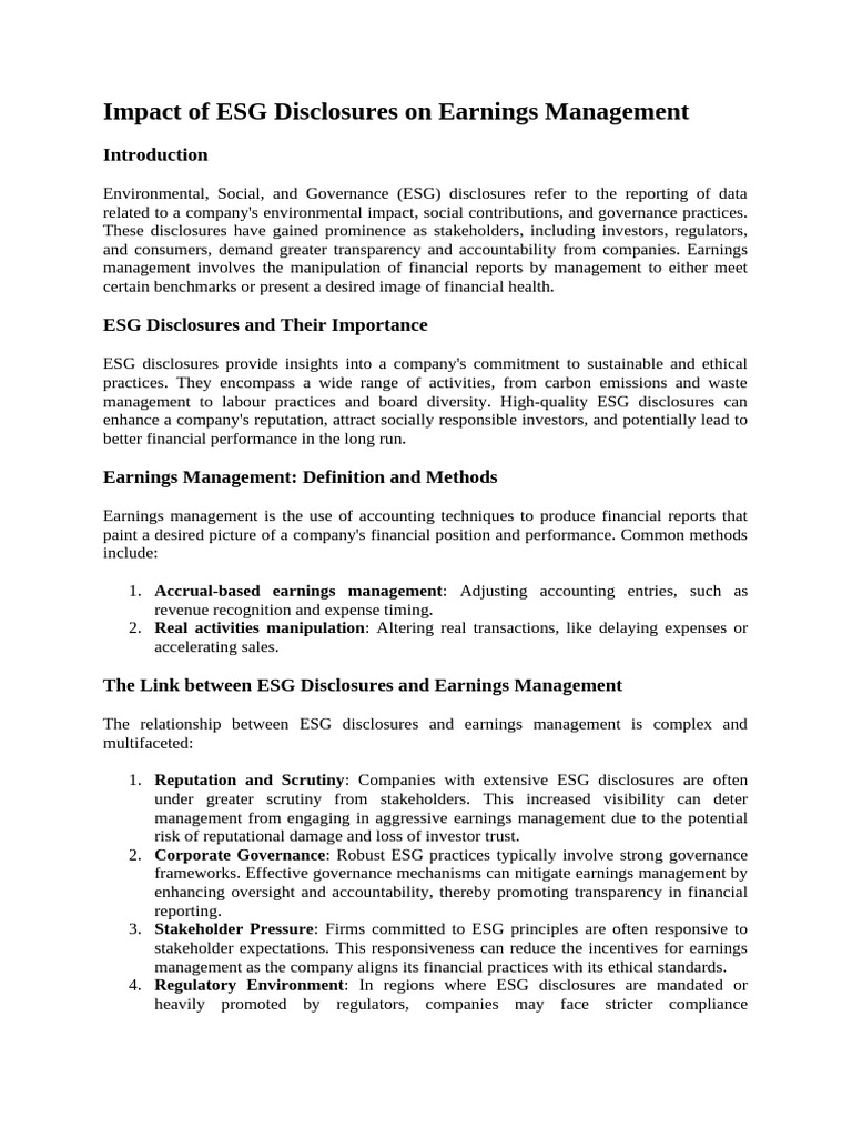 Impact of ESG Disclosures On Earnings Management | PDF