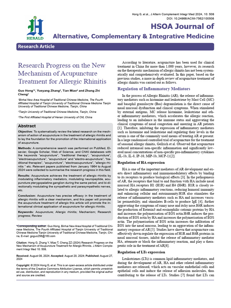 Research Progress On The New Mechanism of Acupuncture Treatment For ...