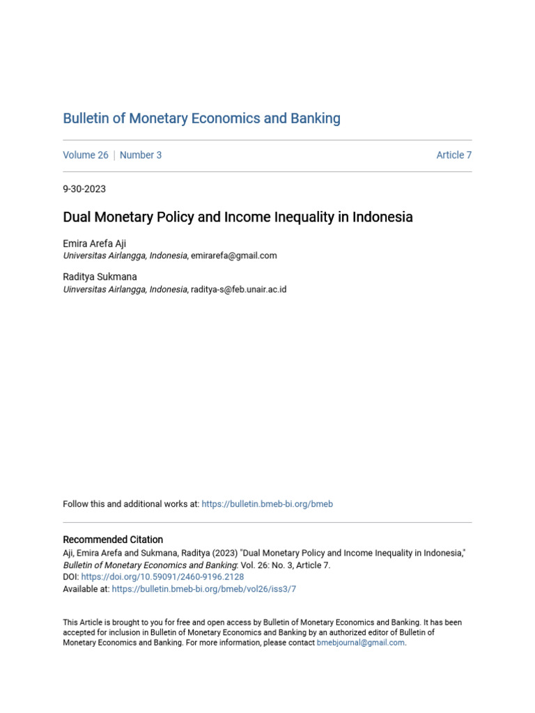 Dual Monetary Policy and Income Inequality in Indonesia | PDF