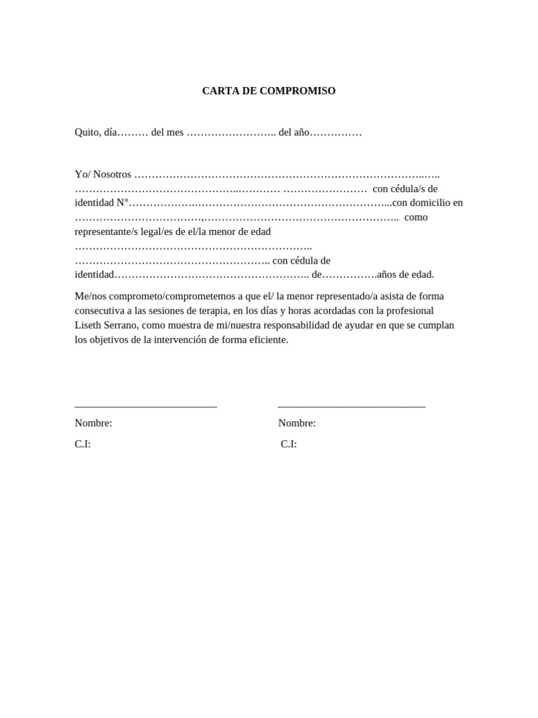 Carta Compromiso NIÑOS | PDF