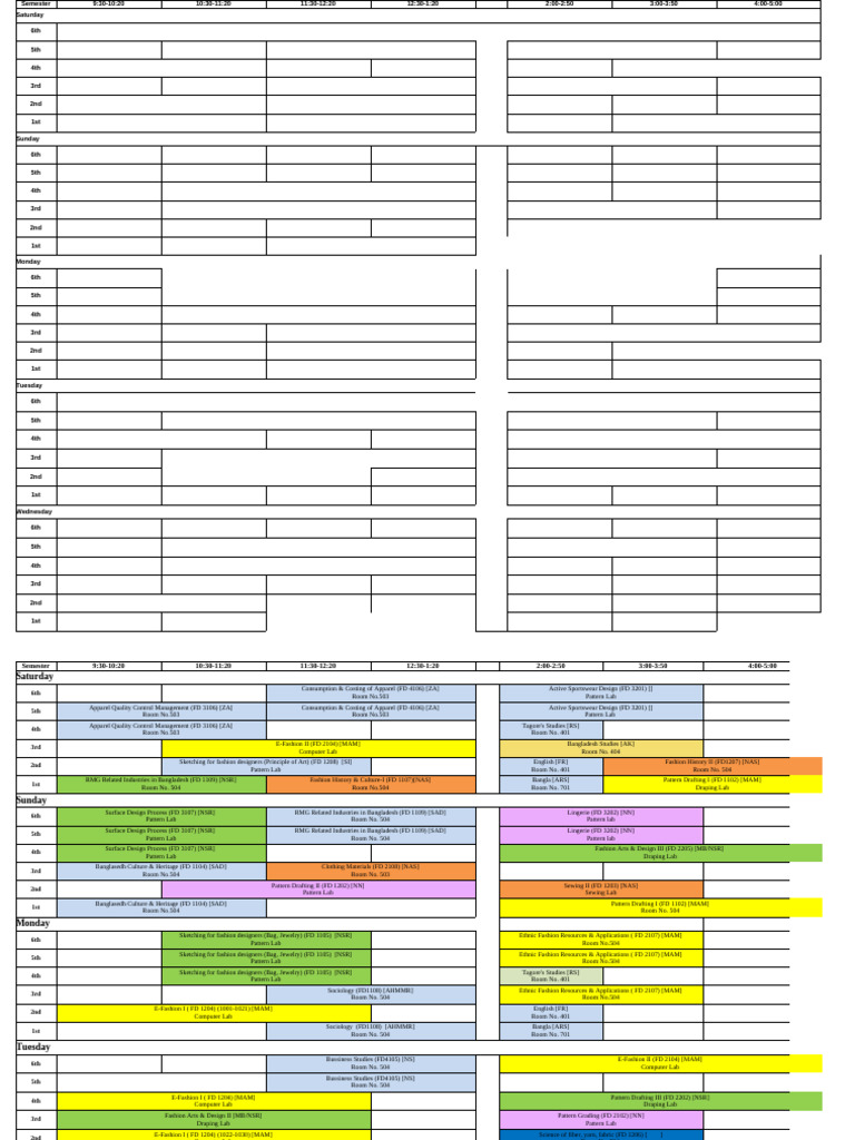 Time Table For Te | PDF