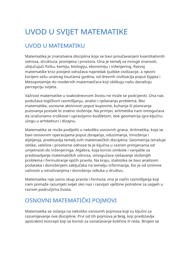 Uvod U Svijet Matematike | PDF