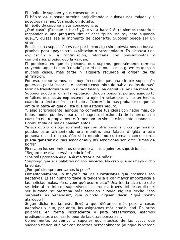 El Hábito de Suponer y Sus Consecuencias | PDF
