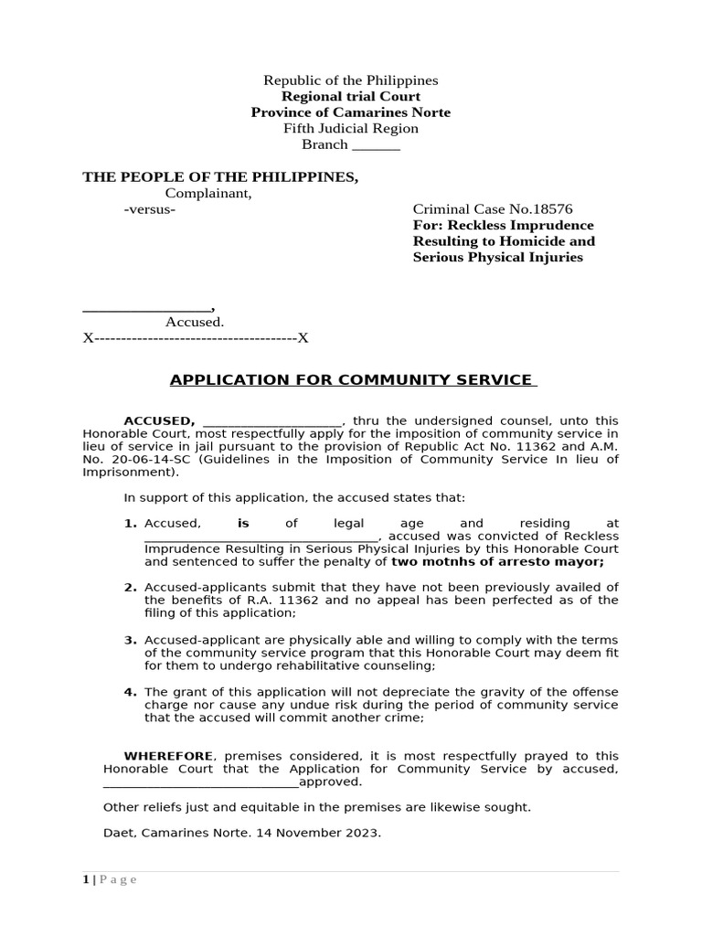 Application for community service pdf