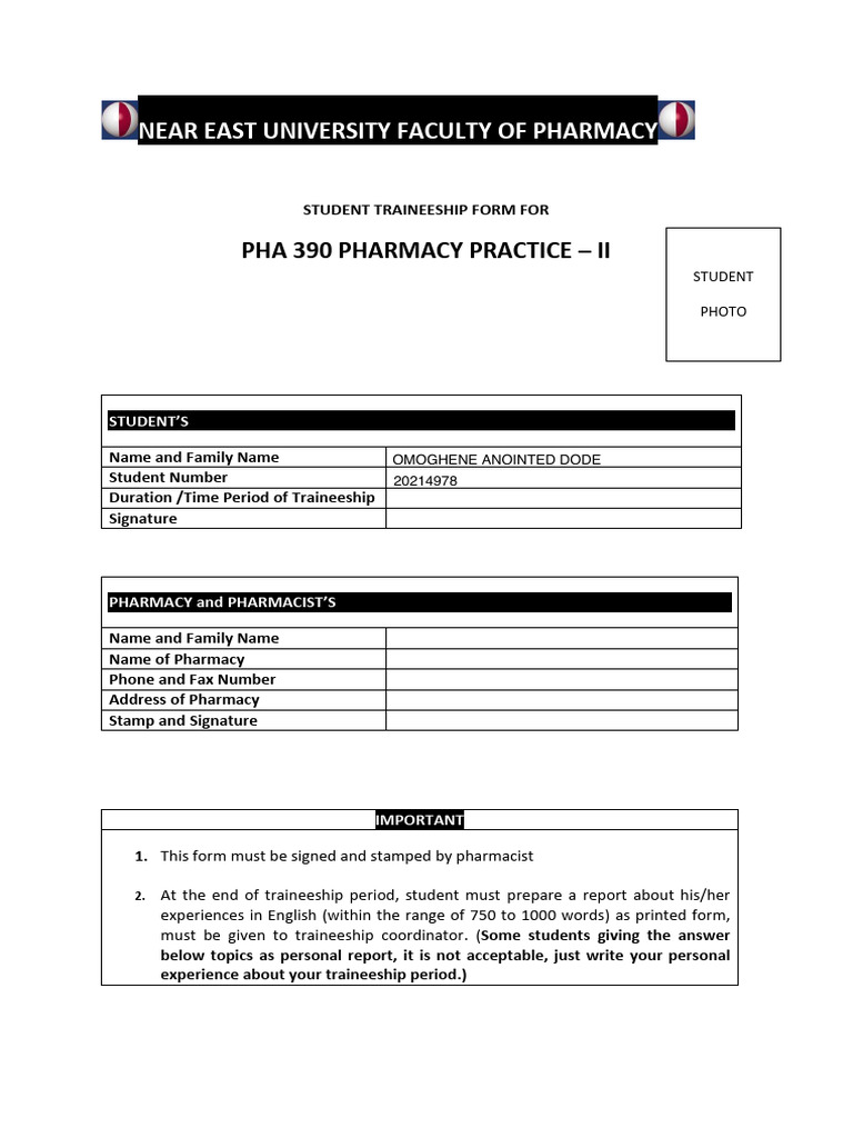 PHA 390 Pharmacy Practice II Student Form | PDF