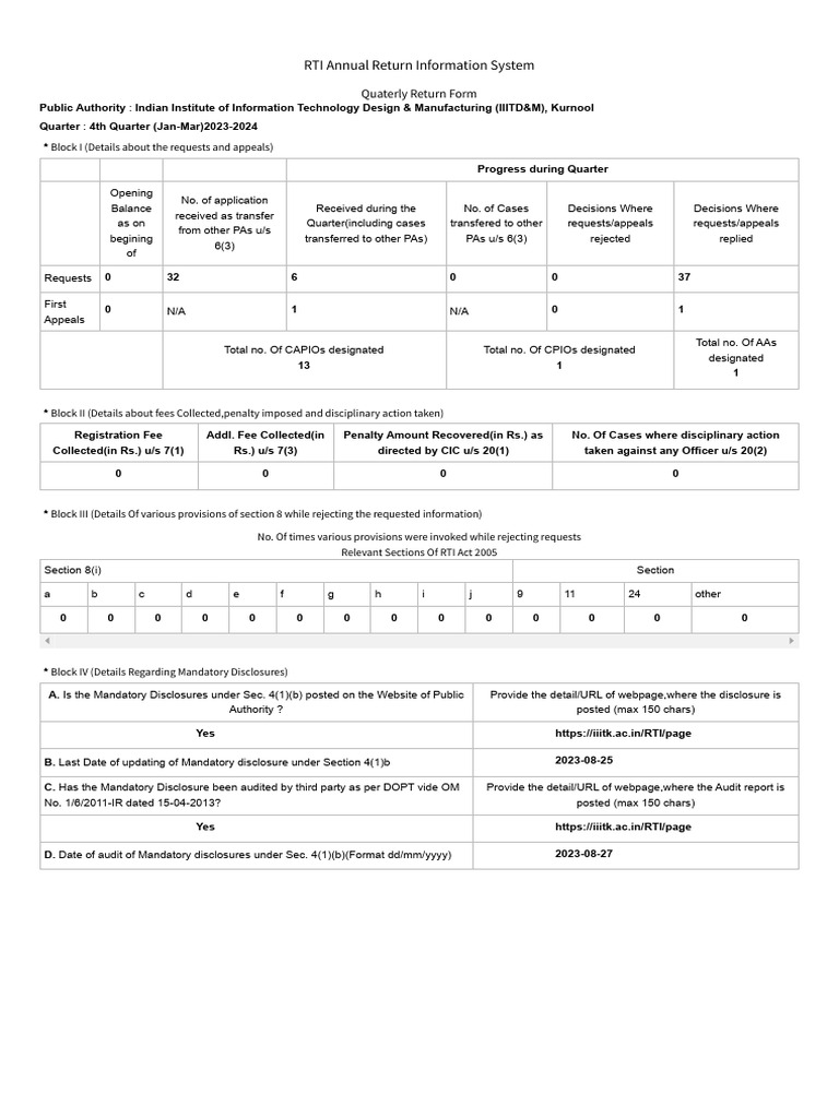 RTI Annual Return Information System | PDF