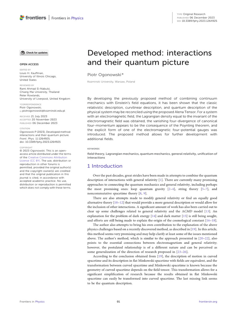 Developed Method - Interactions and Their Quantum Picture, OGONOWSKI ...